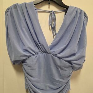 Women's Light Blue Ruffle Blouse